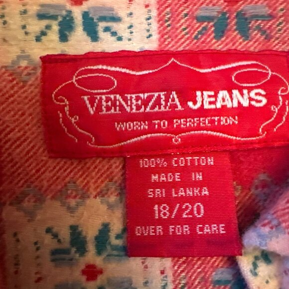 Venezia Jeans Red Plaid Button-Up Shirt 18/20 100% Cotton Holiday Vintage 90s - Picture 2 of 6
